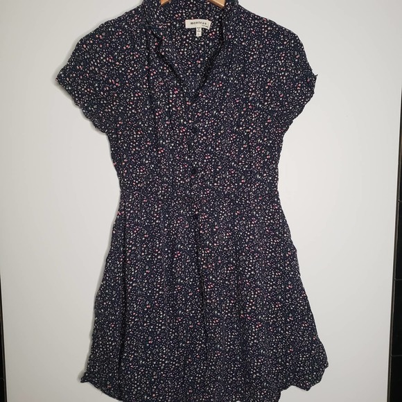 MONTEAU Floral Collared Short Sleeve Swing Dress L - Picture 1 of 7